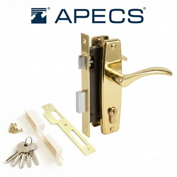 Комплект врізного замка з ручками і серцевиною 5 ключів APECS 1323/60-AL-G золото