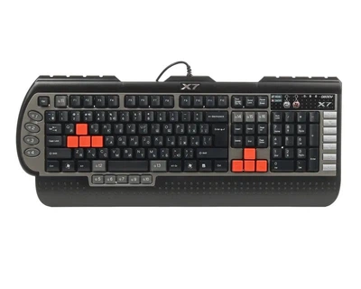 Клавиатура A4Tech X7-G800V USB, черная, инновационная игровая, с доп клавишами, мультимедийная, USB порт выходы для наушников и микрофона. 4 Speed, водонепроницаемая 22hot keys
