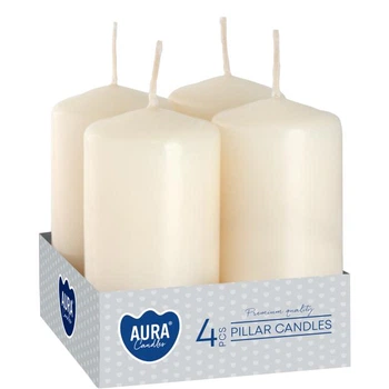Комплект свечей цилиндр Aura (Bispol) 4х8 см. 4шт Кремовые (27372)