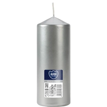 Свеча цилиндр Aura (Bispol) 6х15 см. Серебряный (27533)