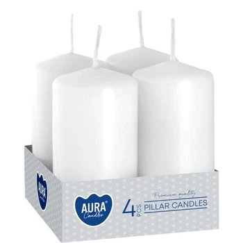Комплект свечей цилиндр Aura (Bispol) 4х8 см. 4шт Белые (27371)