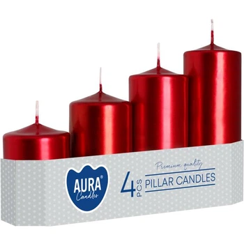 Комплект свечей цилиндр Aura (Bispol) 5х7,9,11,13 см. 4шт Красный металик (27382)