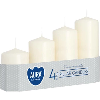Комплект свечей цилиндр Aura (Bispol) 5х7,9,11,13 см. 4шт Кремовые (27379)