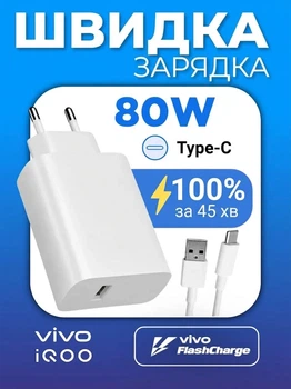 Сетевое зарядное устройство Vivo IQOO FlashCharge 80W OEM (с кабелем 1м)