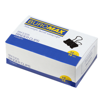 Біндер-затискач для паперу BUROMAX 19 мм чорний 12 шт BM.5305