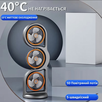Вентилятор тройной, портативный, 3 в 1 с круговым обдувом, серый (33779-789)