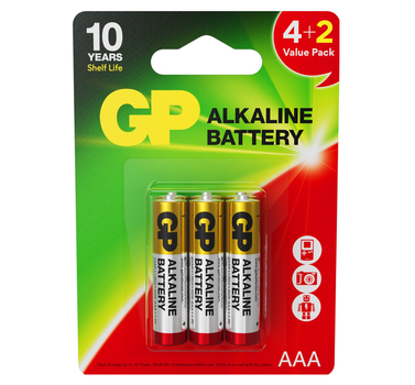 Батарейка мініпальчик AAA GP Alkaline 1.5V, LR03 лужна 6 шт. бл