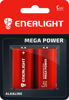 Батарейка мини бочка ENERLIGHT MEGA POWER C 1.5V блистер 2 шт.