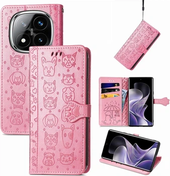 Чехол Embossed Cat and Dog для Xiaomi Redmi Note 15 Pro 5G книжка кожа PU с визитницей розовый