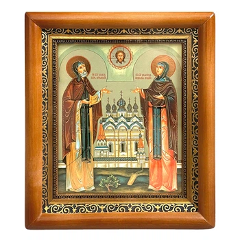 Ікона Петро та Февронія Муромські святі благовірні князі, лик 15х18 см, у коричневому прямому дерев'яному кіоті, 07250