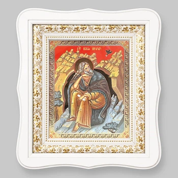 Икона пророк Илия святой, лик 15х18 см, в белом фигурном деревянном киоте, тип 3, 11108