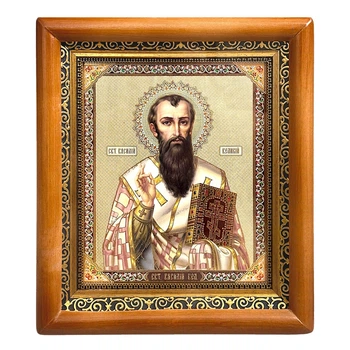 Ікона Василь Великий Святитель, лик 15х18 см, у коричневому прямому дерев'яному кіоті