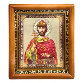 Ікона Ігор святий благовірний князь, лик 15х18 см, у коричневому прямому дерев'яному кіоті