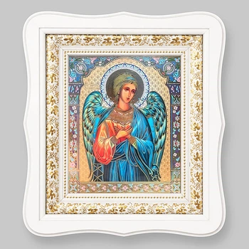 Ікона Ангела Охоронця, обличчя 15х18 см, у білому фігурному дерев'яному кіоті, тип 3
