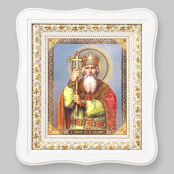 Ікона Володимир святий рівноапостольний князь, обличчя 15х18 см, у білому фігурному дерев'яному кіоті, тип 3