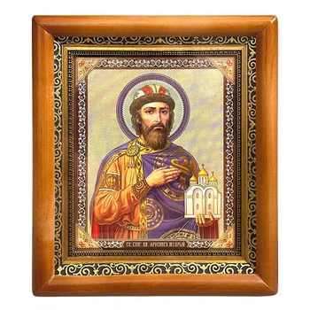 Ікона Ярослав Мудрий святий Благовірний князь, лик 15х18 см, у коричневому прямому дерев'яному кіоті