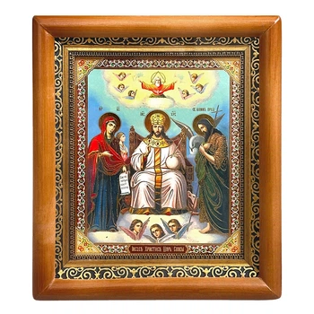 Ікона Ісус Христос Цар Слави,лик 15х18 см, у коричневому прямому дерев'яному кіоті