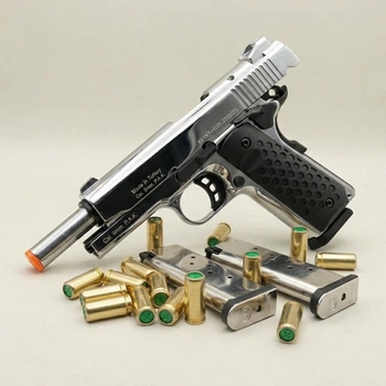 Стартовий пістолет Kuzey 911-SX#1 + 50 патронів, Colt M1911 Matte Chrome Plating/Black Grips