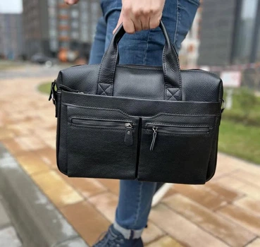 Чоловічий шкіряний портфель для ноутбука та документів чоловіча шкіряна сумка на плече чорний ОВ-1177