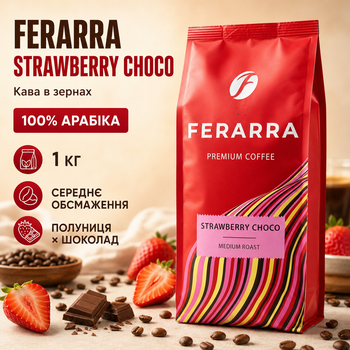 Кофе в зернах Ferarra Strawberry Choco клубника в шоколаде ароматизированная зерновая арабика 100% десертный кофе с клубничным шоколадным ванильным ароматом средней обжарки 1 кг