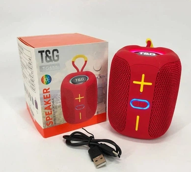 Портативна Bluetooth колонка T&G TG-658 бездротова акустика Bluetooth 5.3 8Вт USB TF карта AUX FM радіо світлодіодна підсвітка акумулятор 1200 мАг вбудований мікрофон для смартфона планшета ноутбука переносна колонка червона