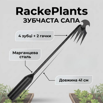 Двусторонняя зубчатая сапа для сада и огорода RackePlants, 41 см