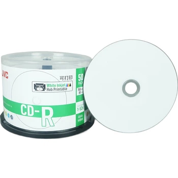 Записываемые диски JVC CD-R с высокой скоростью, 52x, 700 МБ, с возможностью персонализации обложки, 50 штук в упаковке.