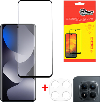 Набор защитных стекол для экрана и камеры смартфона Xiaomi Redmi Note 15 4G DENGOS Black (DG-TGSCP-14)