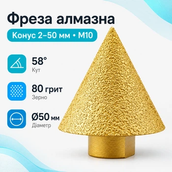 Фреза алмазная конусная 2-50мм M10 по керамике граниту для дрели