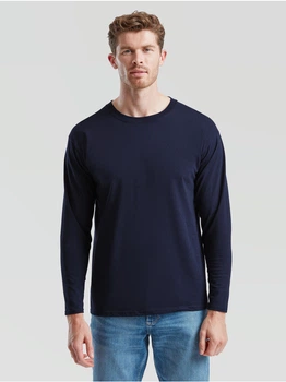 Мужская футболка с длинным рукавом Fruit of the Loom Valueweight Long Sleeve 100% хлопок,размер XL, Глубоко темно-синяя