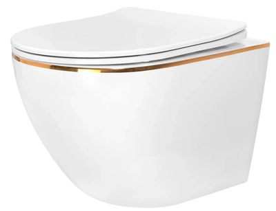 Подвесной унитаз Rea Carlo Mini безободковый с системой смыва Tornado white gold edge REA-C4800