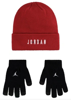 Дитячий в'язаний набір Jordan Nike шапка та рукавички 1159863090 (Чорний/Червоний 8-20) на обхват голови 50-55 см