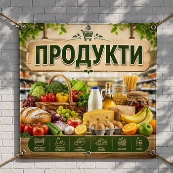 Баннер "Продукты" для продуктового магазина, размер 2х2м.