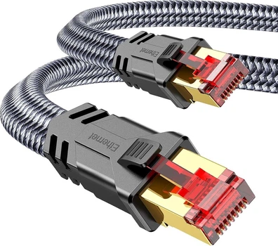 Мережевий кабель Snowkids Cat 8 RJ45, 5 м, 40 Гбіт/с, 2000 МГц, S/FTP, плоский, сірий