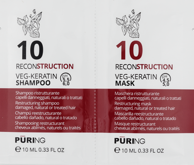 Набор пробников Puring 10 RECONSTRUCTION Шампунь+Маска с растительным кератином набор 11457