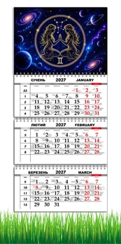 Календарь настенный квартальный на 2027 год на три пружины, Apriori, Знак Зодиака Близнецы , 29,7х61см