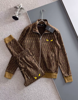 Чоловічий спортивний костюм Fendi XXL коричневий, костюм Fendi з курткою та штанами, щільна тканина