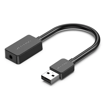 Зовнішня звукова карта Vention USB 2.0 - 3.5 мм TRRS 0.15 м Чорний, OMTP/CTIA, чіп шумозаглушення (CDZB0)