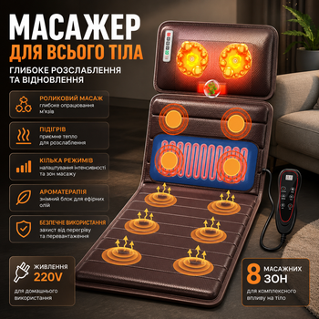 Многофункциональный массажер для шеи спины и ягодиц zh-06 с подогревом Электрический роликовый массажер для глубокого расслабления всего тела Мощное профессиональное разминающее устройство с питанием 220V MD17469