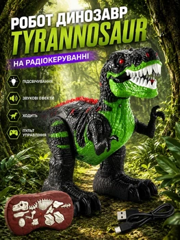 Робот Динозавр на радиоуправлении Tyrannosaur, USB кабель, пульт управления, подсветка, звук, ходит (i7-145444)