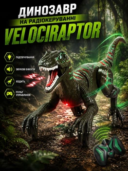 Робот Динозавр на радіокеруванні Velociraptor підсвічування, звук, ходить, пульт Коричневий (i7-171804)