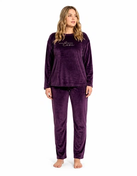 Піжама жіноча Pijamoni 4XL велюрова Сливовий кофта зі штанами