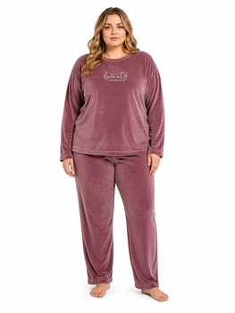 Піжама жіноча Pijamoni 3XL велюрова Пудровий кофта зі штанами
