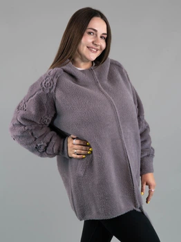 Женская кофта батал из альпаки лиловая с фактурным рукавом (263400) One size