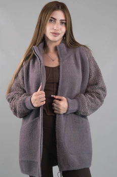 Женская кофта из альпаки сиреневая однотонная на молнии one size (263403)