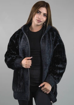 Женская кофта из альпаки черная однотонная с капюшоном one size (263278)