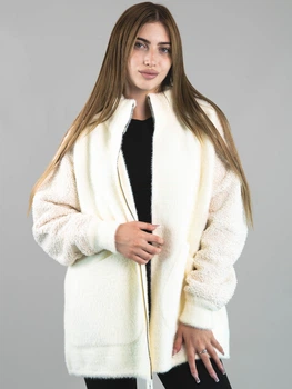Женская кофта из альпаки молочная однотонная на молнии one size (263403)