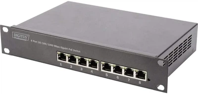 Коммутатор Digitus 8-портовый Gigabit Ethernet PoE+ (DN-95317) / 8x GbE PoE+ / 80W PoE Budget / 10" Rackmount & Desktop / Черный (102194691) - Уценка