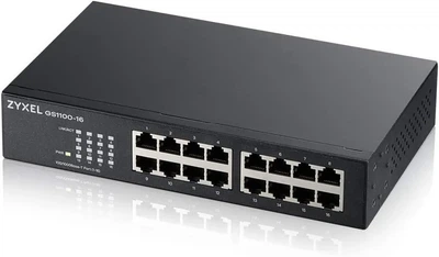Коммутатор Zyxel GS1100-16/16 портов 10/100/1000 Мбит/с / Неуправляемый / Гигабитный / Безвентиляторный / Черный (102210620)