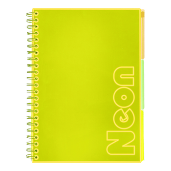 Книга канц. на спір. А4 120арк. # офс. BUROMAX NEON, пласт.обкл. з розділ. та перфорацією, жовта /BM.24349911-08/